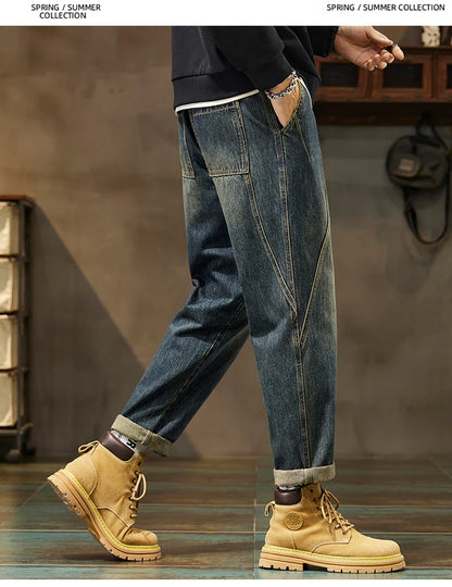Trendy Loose Straight Casual Jeans Long Pants American Style Spring Autumn Loose Straight Cone Shape Jeans for Casual Wear