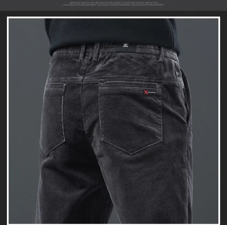 Fleece Winter Brand Men Clothing Corduroy Pants Warm Business Slim Velvet Korean Casual Trousers Male Plush Pants
