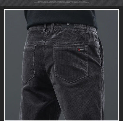 Fleece Winter Brand Men Clothing Corduroy Pants Warm Business Slim Velvet Korean Casual Trousers Male Plush Pants