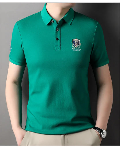 High end luxury silk cotton short sleeve POLO shirt men's summer fashion brand embroidered T-shirt cool wrinkle resistant top
