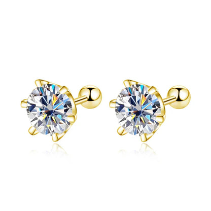 Moissanite Stud Earrings 18K White Gold Plated Sterling Silver D VVS1 Round Cut Lab Diamond Screw Ear Studs For Women