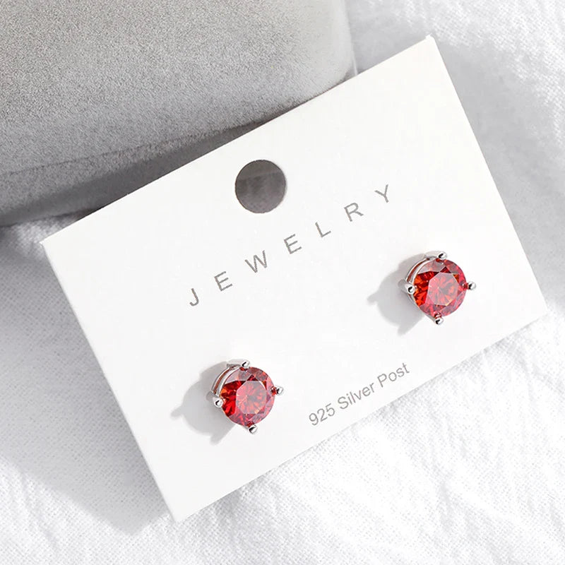 0.5-3CT Red Moissanite Stud Earrings for Women Luxury Jewelry S925 Sterling Silver Plated Platinum Party Ear Studs
