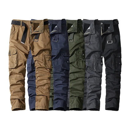 Four-season Pure Cotton Casual Pants Men's Work Pants Multi-pocket Straight Trousers
