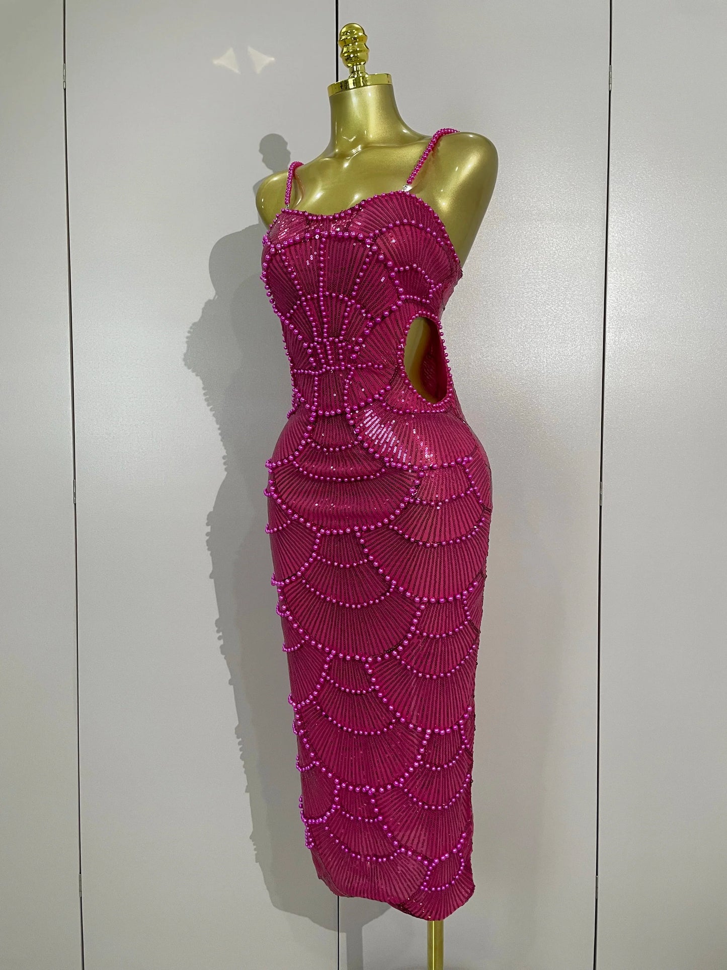 Women Hot Sale Sleeveless Sexy Strap Pearl Beading Sequins Bodycon Long Dress Celebrate Evening Party Birthday Outfit Vestido