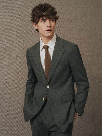 100% Wool Mens Suits Set Blazer + Pant Green Luxury Wedding Groom Wear Simple Style Fashion Man Suit Slim Fit Casual Clothes