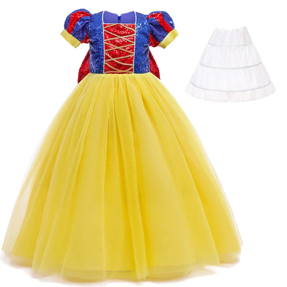 Sequins Girl Snow White Fancy Dress Kids Carnival Christmas Party Princess Costume Children Birthday Performance Clothes
