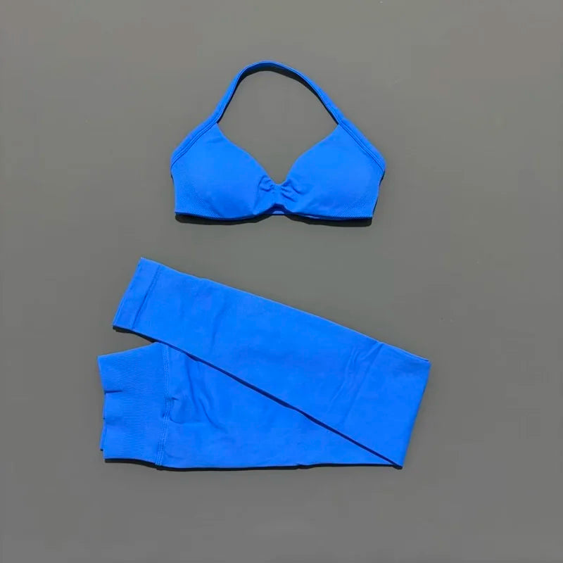2 Pcs Seamless Yoga Sports Set for Women Resistant Backless Bra Pilates Fitness Workout Running Leggings Gym Suit