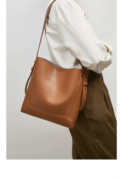 Lady Women Hobo Bucket Bag Split Leather Fashion Shoulder Bags Large Capacity Handbag Wide Adjustable Strap Female Bags