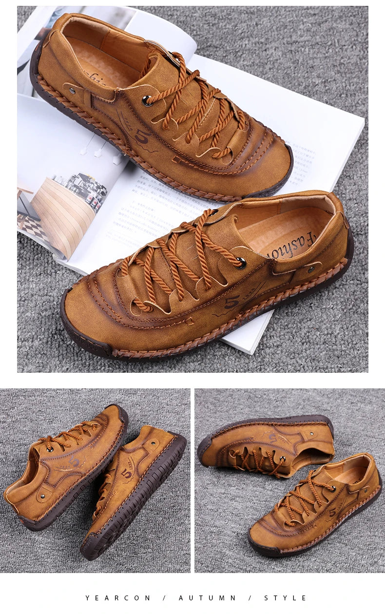 Men Leather Casual Shoes Outdoor Comfortable High Quality Fashion Soft Homme Classic Ankle Non-slip Flats Moccasin Trend