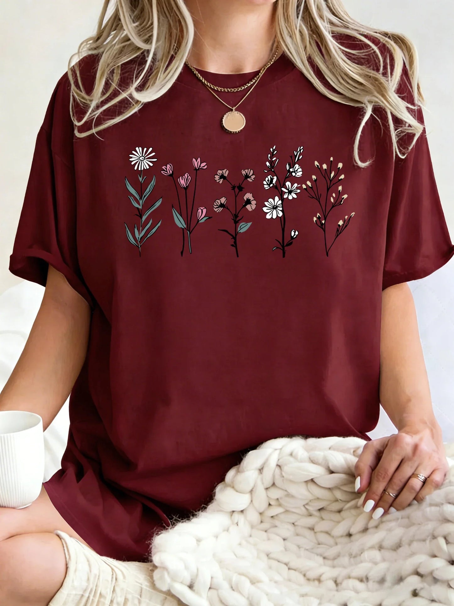 All Kinds Of Beautiful Flowers Printed T-Shirt Women Cotton Loose T Shirts All-Match Summer Clothing Comfortable Y2K Streetwear