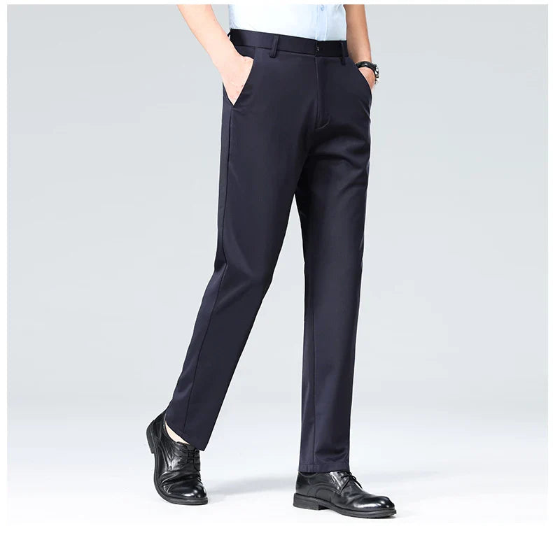 2026 Mens Regular Fit Dress Pants Casual Business Flat Front Trouser Male Wrinkle Free Comfort Stretch Pants
