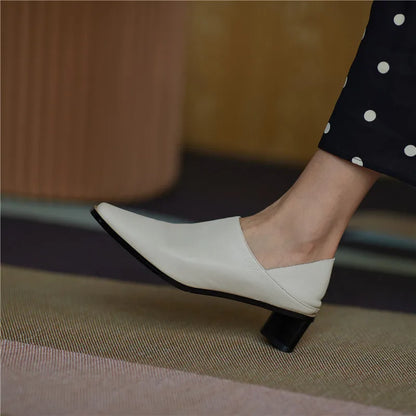 2025 Hot Sale slip-on Genuine Leather Women Pumps Square Toe Med Thick Heels Soft Upper Pumps Office Ladies Dress Shoes