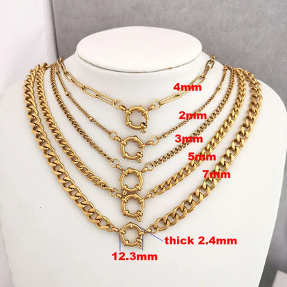 Necklace Women Men Choker Stainless Steel Geometric Rolo Link Cuba Paperclip Chain