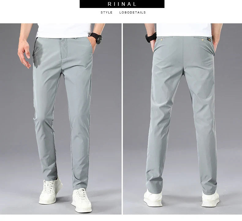 Business Thin Men's Breathable Pants Slim Straight High Elastic Slim Casual Pants Male Brand Clothing Khaki Gray Green Black