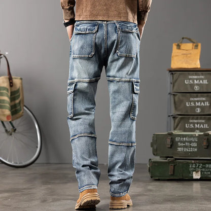 Autumn New Styles Outdoor Men'S Wide Leg Jeans Workwear Multi-Pocket Straight Pents Baggy Jeans Plus Size Tapered Jeans