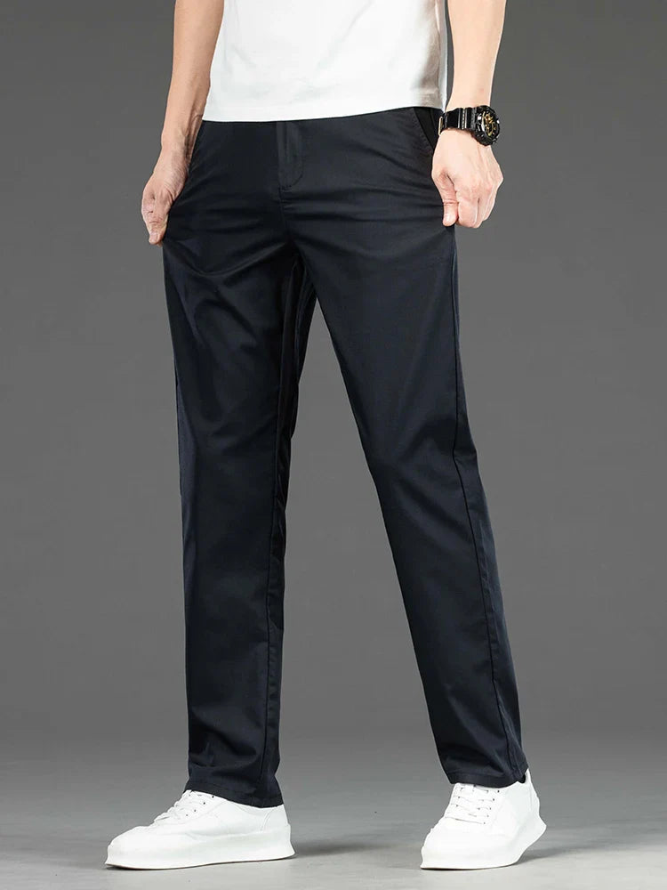 Spring Summer New Men's Casual Pants Thin Mulberry Silk Soft Business Casual Trousers Slim Straight Elastic Suit Pants Male