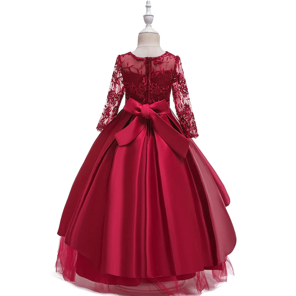 Teens Sequin Bridesmaid Girls Party Dress Long Sleeve First Communion Gown Wedding Party Princess Dresses Bow Christmas Costumes