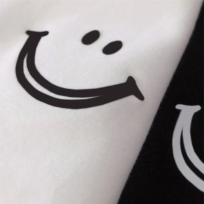 1pcs Girl Summer Smile Print T-shirts Women Classic Basic Fashion Tees Students Short Sleeve Loose Tops Female Round Neck Tshirt