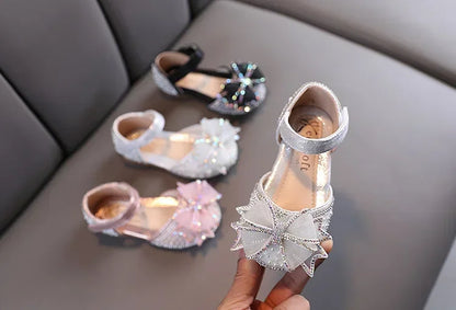 2025 Summer Girls Flat Princess Sandals Fashion Sequins Bow Rhinestone Baby Shoes Kids Shoes For Party Wedding Party Sandals