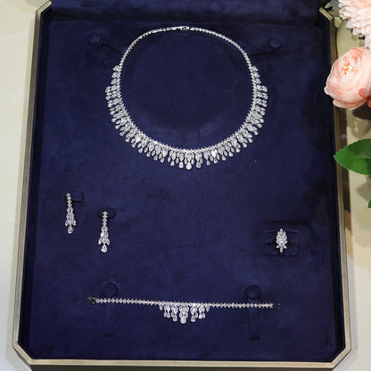 Cubic Zirconia Necklace and Earring Bridal Jewelry Set for Women Prom Wedding Party Accessories
