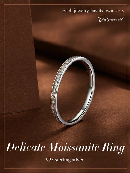 Moissanite Wedding Band 925 Sterling Silver Eternity Rings Platinum Plated Lab Created Diamond Stackable Ring for Women