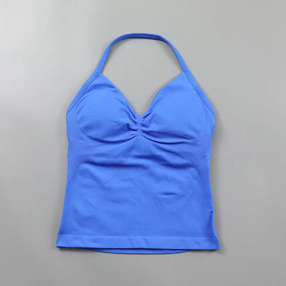 Yoga Longline Strappy Top Leggings Set Women's Backless Camisole Built-In bra Vest High-Waisted Hip Lift Gym Shorts Sports Set