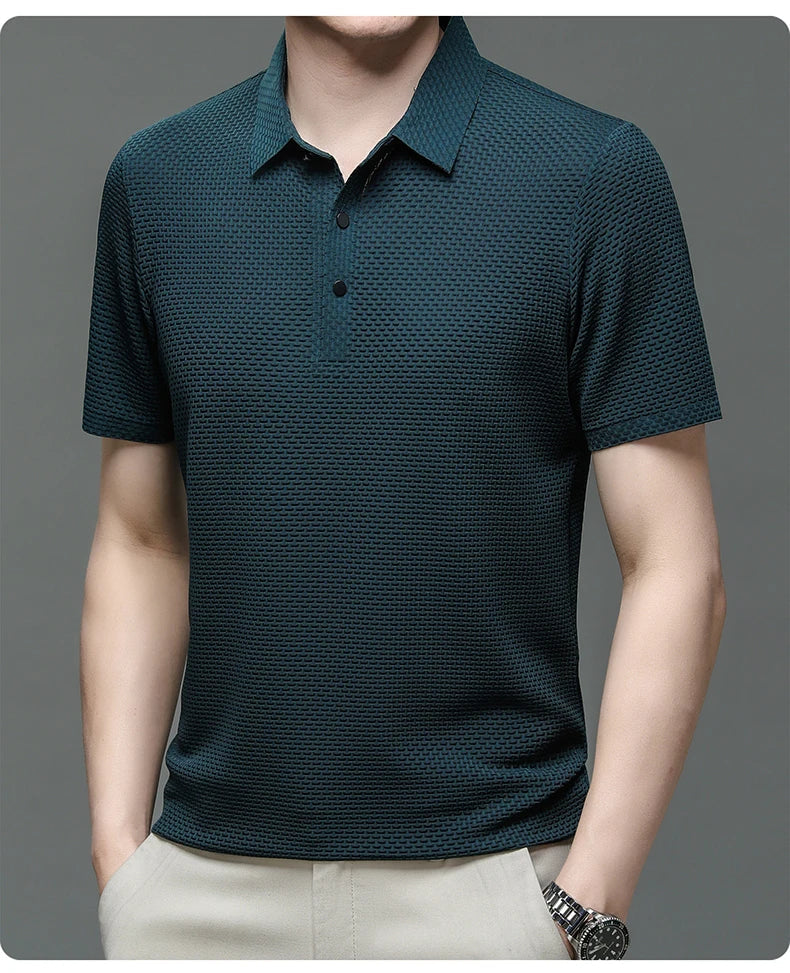 Upto EUR Sizes Tall Man Brand Top-Quality Men's Golf Shirt Lop-up Hollow Short-sleeved Polo Shirt SummerIce Silk Breathable Tee