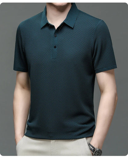 Upto EUR Sizes Tall Man Brand Top-Quality Men's Golf Shirt Lop-up Hollow Short-sleeved Polo Shirt SummerIce Silk Breathable Tee