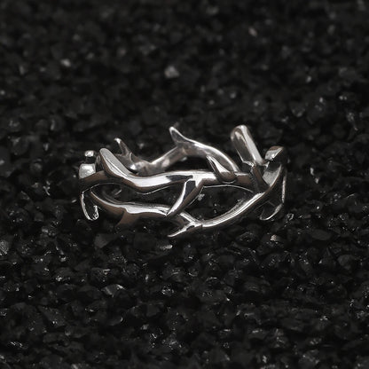 925 Sterling Silver Gothic Thorn Couple Rings for Women Men Punk Retro Cool Spiky Finger Ring Adjustable Hip-hop Y2k Jewelry