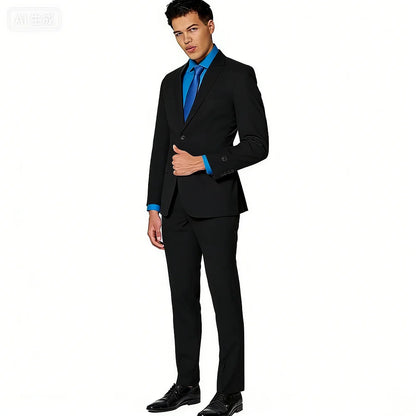 Men's 2-Piece Slim Fit Suit Set Breathable Polyester Wedding Groomsmen Formal Suit with Black Tie Option