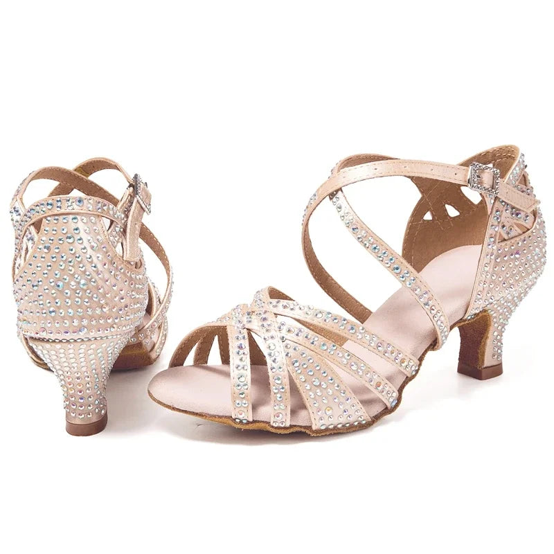 Women Latin Dance Shoes Latin Salsa Girl Dancing Shoes Black Shiny Ballroom Dance Shoes For Girls Ladies