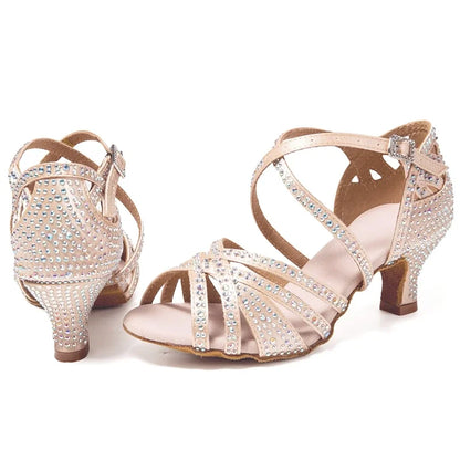 Women Latin Dance Shoes Latin Salsa Girl Dancing Shoes Black Shiny Ballroom Dance Shoes For Girls Ladies