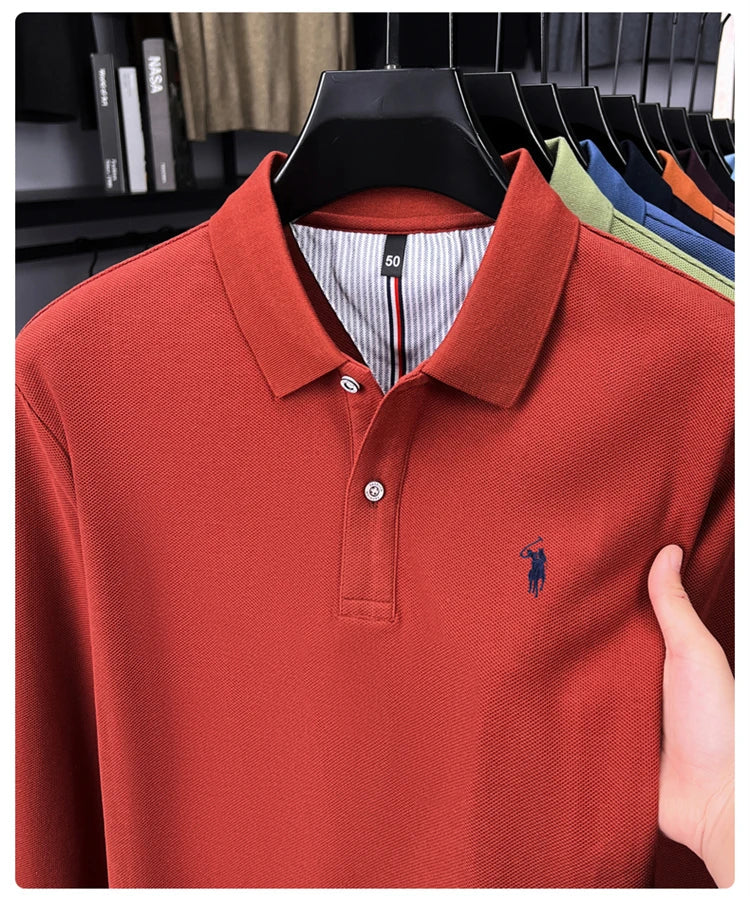 High end brand 100% cotton long sleeve polo shirt fashion luxury pony embroidery business casual comfort new Paul men's T-shirt