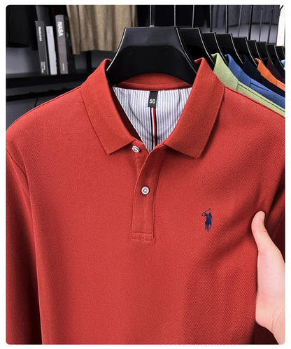 High end brand 100% cotton long sleeve polo shirt fashion luxury pony embroidery business casual comfort new Paul men's T-shirt