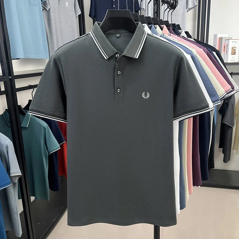 100% pure cotton embroidered new men's casual short sleeved polo shirt, fashionable, breathable, comfortable and versatile top