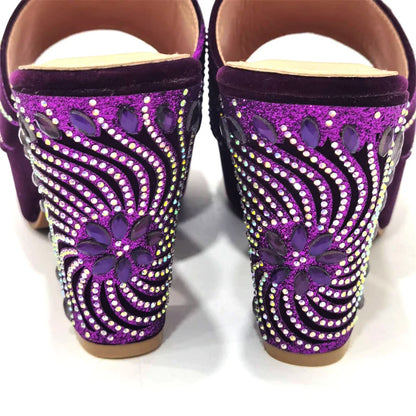 Women's Shoes High Heels Sexy Ladies Party Wedding Pattern Embroidery Mules Shoes and Bags Set for Italian