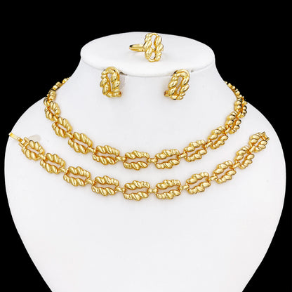 Minimalist Style Jewelry Set 18K Gold Plated Women Necklace Earrings Bracelet And Ring 4pcs Jewelry Set Wedding Party Gift
