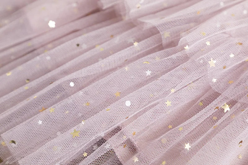Summer Sweet and Cute Children's Clothing Sequin Decoration Mesh Cake Dress Birthday Party Girls' Dress New Year