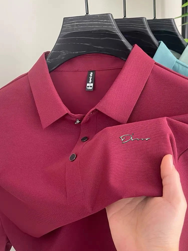Summer new high-quality ice silk fabric comfortable polo shirt fashionable high-end mens exquisite badge breathable short sleeve