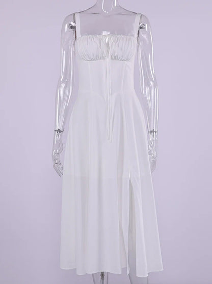 Summer Sweet Solid Sleeveless Long Dress Women Fashion Bandage Camisole Dresses Padded Boned Robe Elegant Party Vestidos