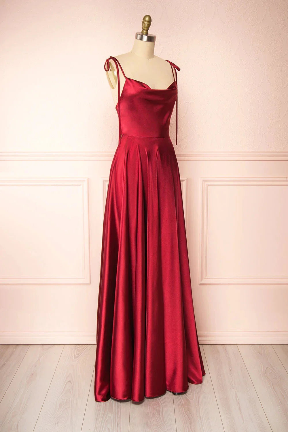 Elegant Bridesmaid Dress Cowl Neck Adjusted Spaghetti Silky-satin Fabric A-line Silhouette Wedding Women Long Gown