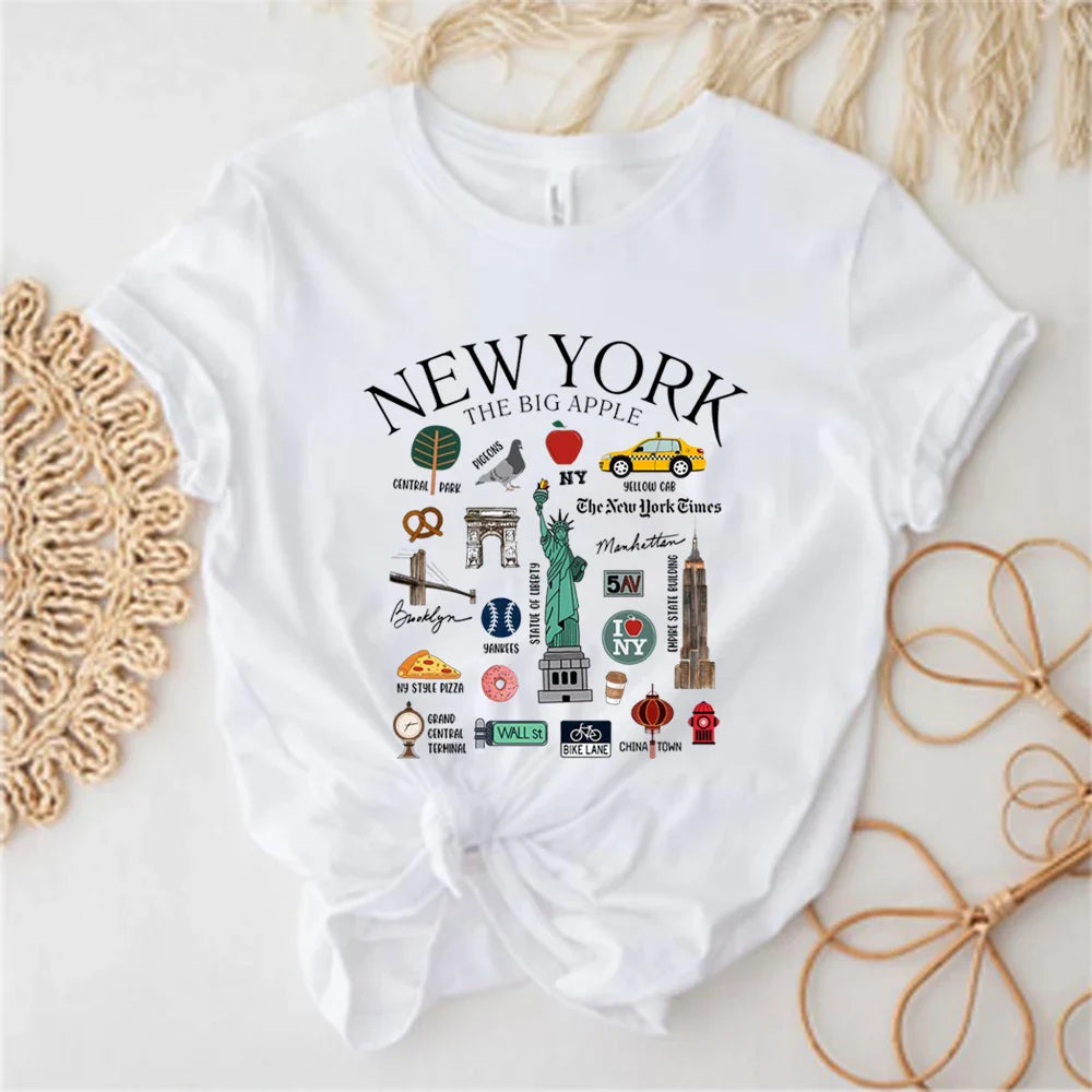 New York Tshirt New York City Landmarks T-Shirt City Graphic T Shirts Unisex Casual Short Sleeves Tops Y2k Top
