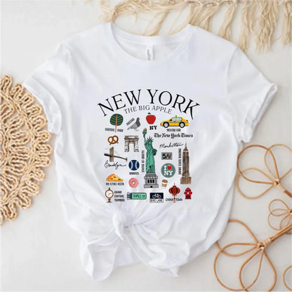 New York Tshirt New York City Landmarks T-Shirt City Graphic T Shirts Unisex Casual Short Sleeves Tops Y2k Top