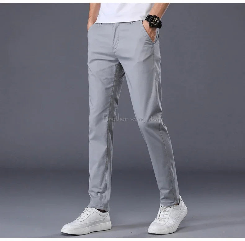 7 Colors Summer Thin Men's Casual Pants Stretch Cotton Slim Fashion Business Trousers High Quality Male Clothes