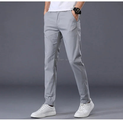 7 Colors Summer Thin Men's Casual Pants Stretch Cotton Slim Fashion Business Trousers High Quality Male Clothes