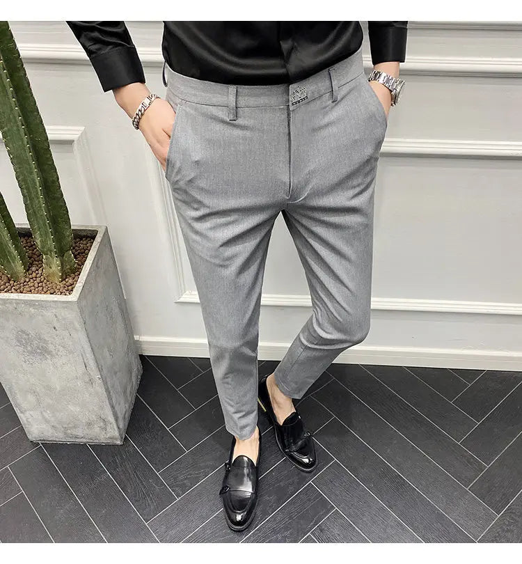 Men's Slim Fit Chino Pants with Embroidered Design - Classic Korean Style Casual Trousers for Daily Wear 28-42