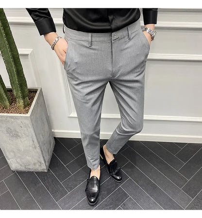 Men's Slim Fit Chino Pants with Embroidered Design - Classic Korean Style Casual Trousers for Daily Wear 28-42