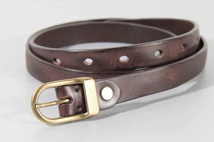 Retro Narrow Cowhide Women's Belt Pure Copper Button Top Cowhide All-match Casual Jeans Belt High Quality Luxury Women Belt