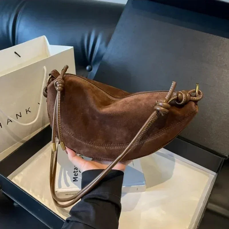Faux Suede Super Popular Niche Suede Shoulder Bag for Women 2026 Hot Sale Single Crossbody Bags Underarm Dumpling Sweet Bags