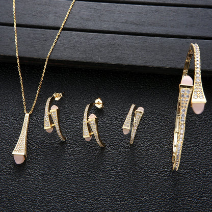 NEW Famous Brand Waterdrop Necklace Bracelet Ring Earrings For Women Wedding Party Cubic Zircon Dubai Bridal Jewelry Set HXS001